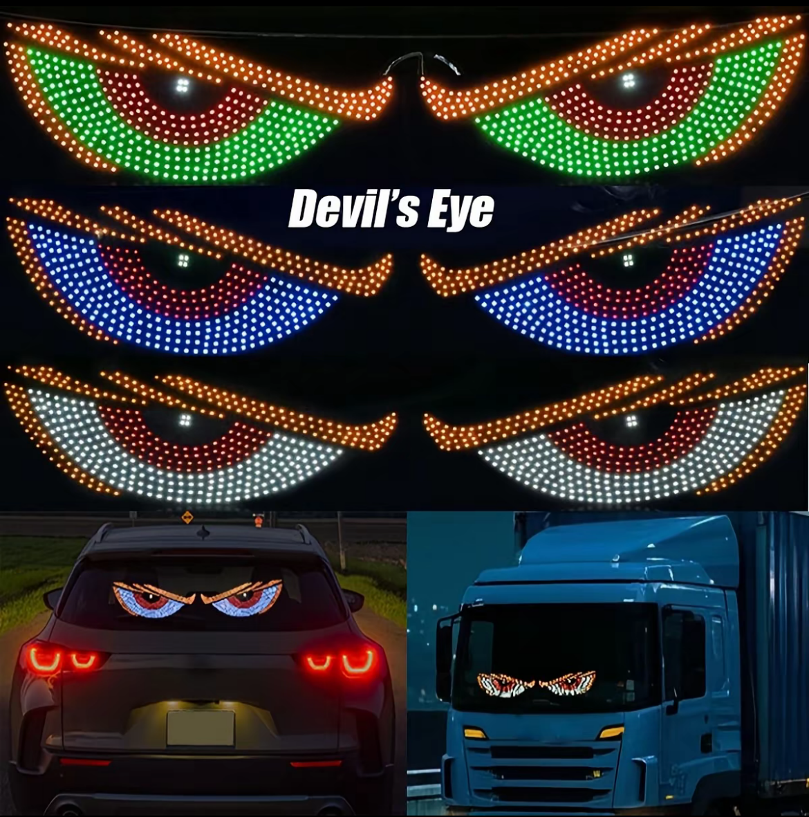 RGB LED Devil Eyes Car Rear Window Display Light – Animated Vehicle Windshield Decoration