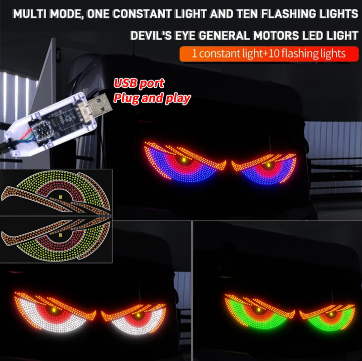 RGB LED Devil Eyes Car Rear Window Display Light – Animated Vehicle Windshield Decoration