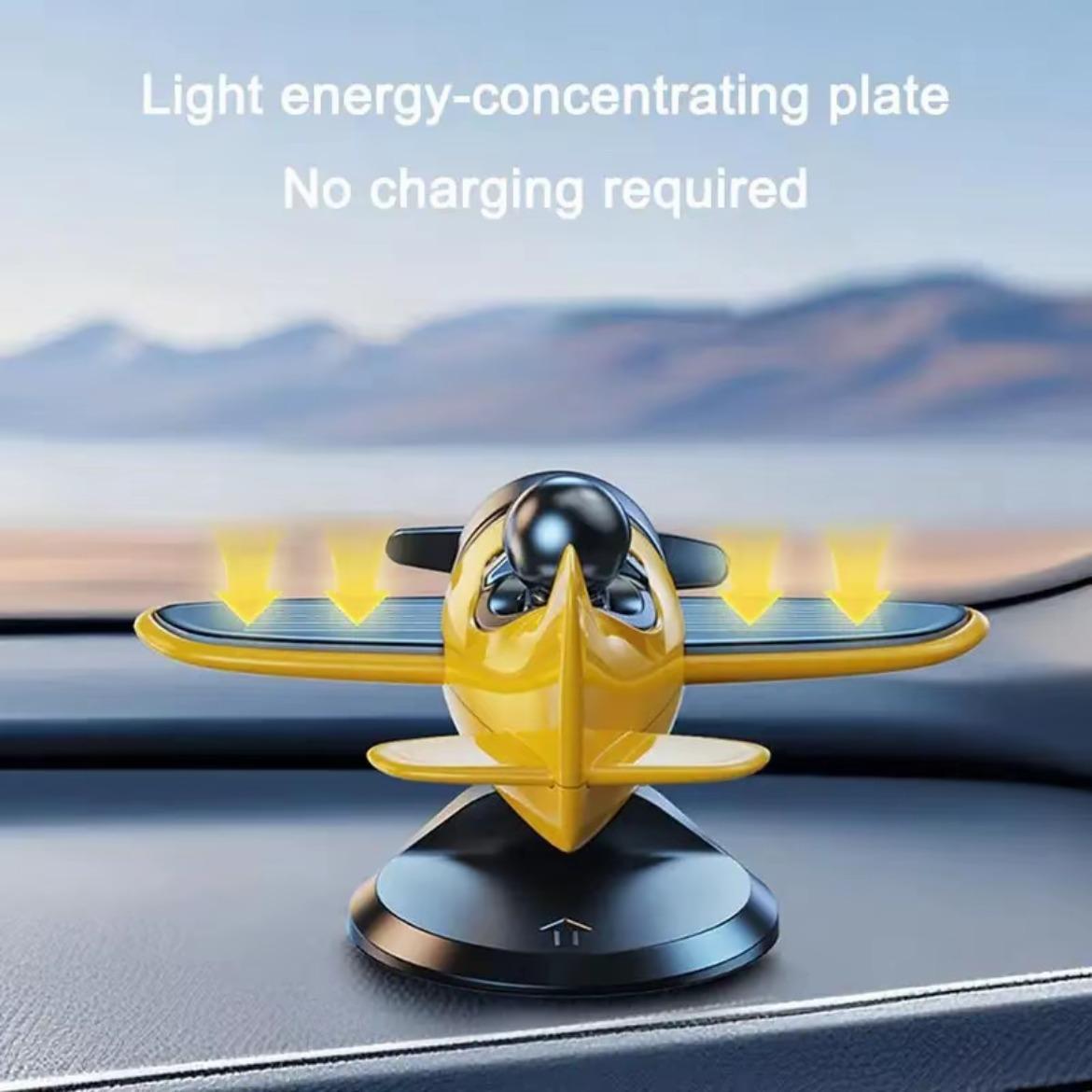 Solar Powered Fighter Jet Car Dashboard Ornament – Rotating Propeller Decoration
