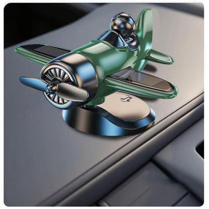 Solar Powered Fighter Jet Car Dashboard Ornament – Rotating Propeller Decoration