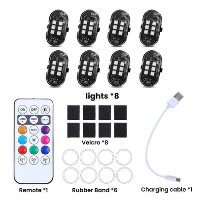 Remote-Controlled RGB Aircraft Light with 8 LED Eyes – USB Rechargeable Vehicle Decoration